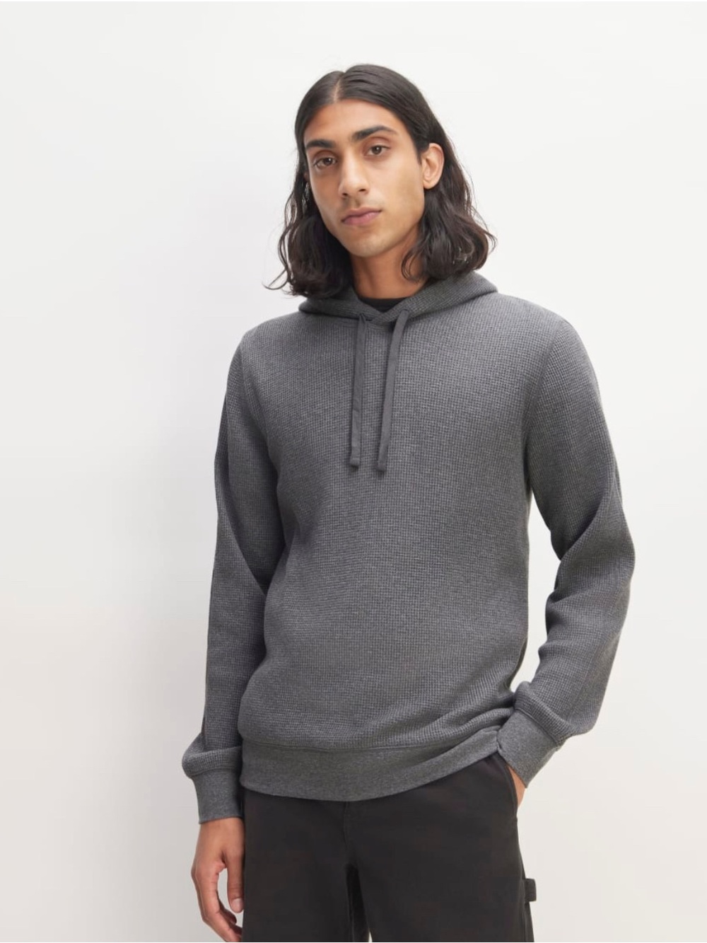 New Everlane THE WAFFLE-KNIT HOODIE in Heathered Charcoal Size L